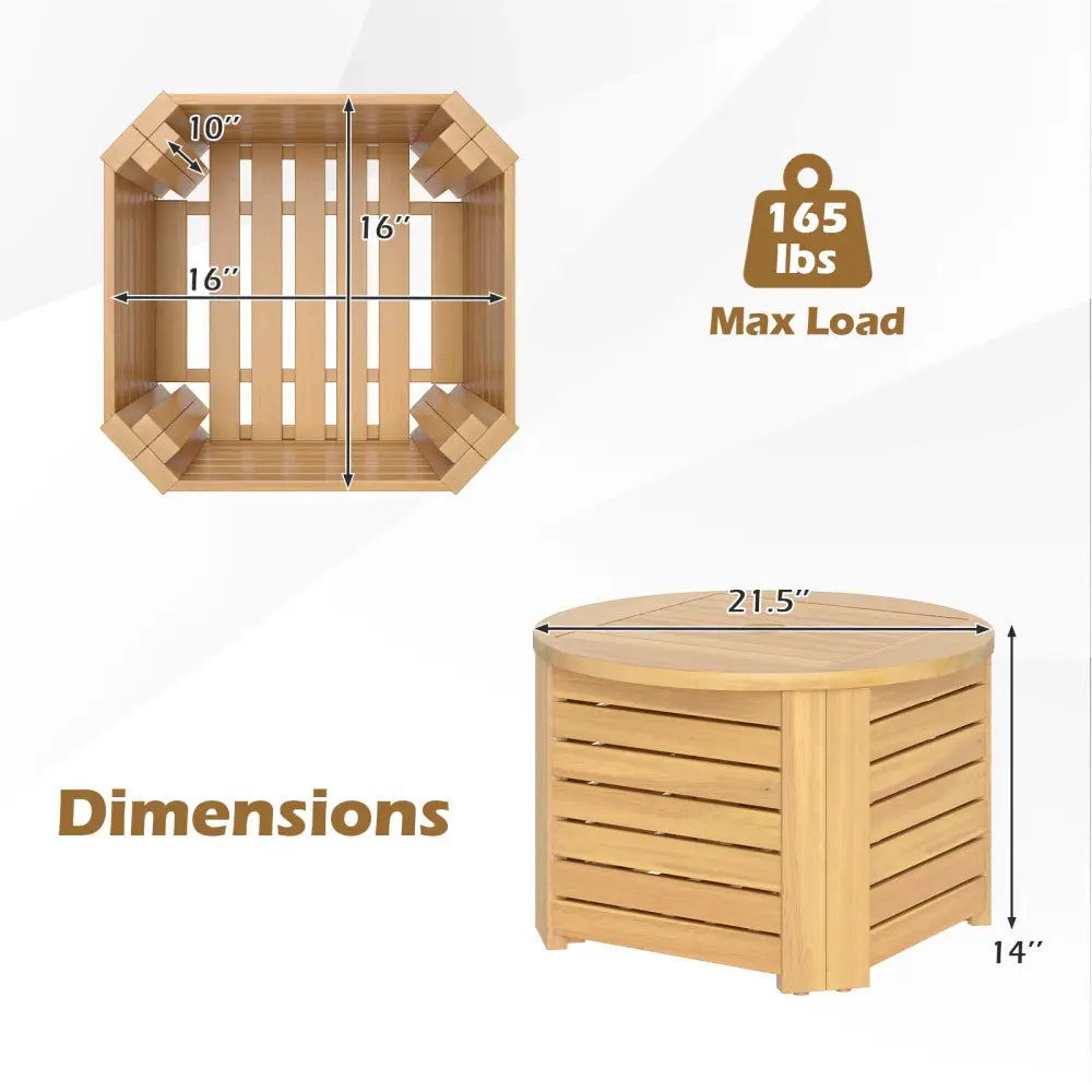 2-in-1 Outdoor Side Table with Storage Acacia Wood Slatted Coffee Table Square and Round Slatted End Storage Box