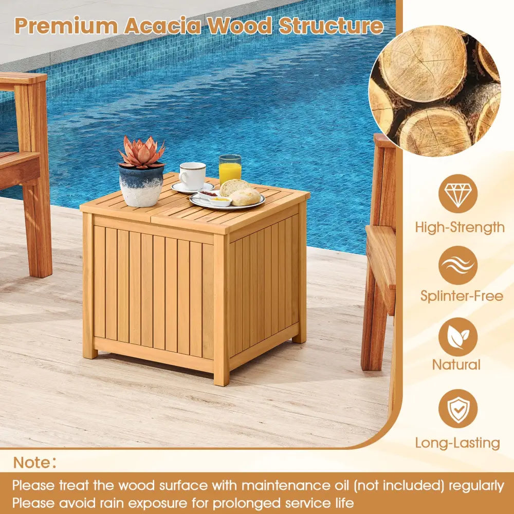 2-in-1 Outdoor Side Table with Storage Acacia Wood Slatted Coffee Table Square Slatted End Storage Box - Patio Coffee