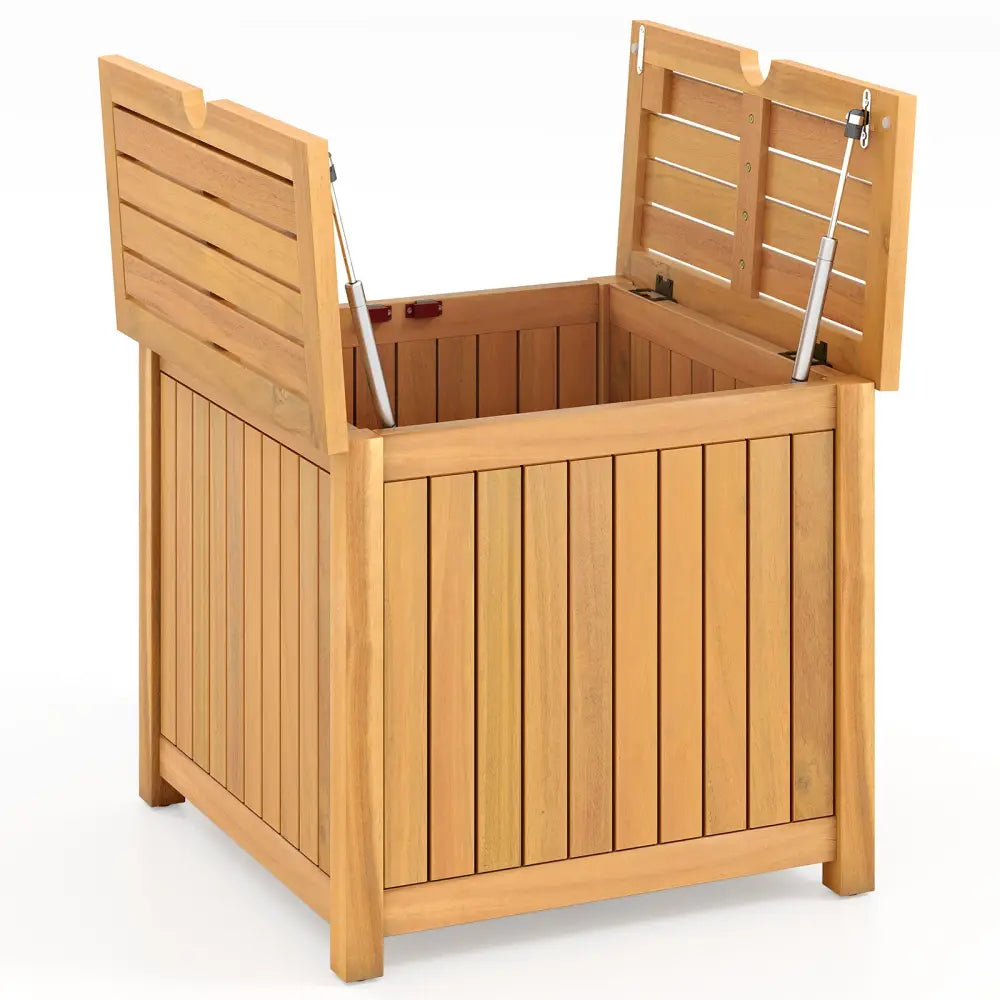 2-in-1 Outdoor Side Table with Storage Acacia Wood Slatted Coffee Table Square Slatted End Storage Box - Patio Coffee