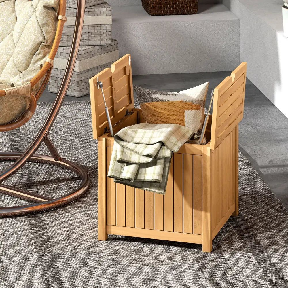 2-in-1 Outdoor Side Table with Storage Acacia Wood Slatted Coffee Table Square Slatted End Storage Box - Patio Coffee