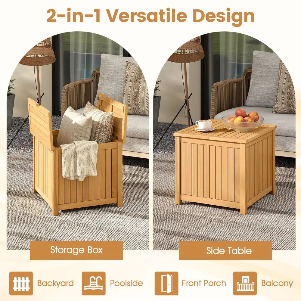 2-in-1 Outdoor Side Table with Storage Acacia Wood Slatted Coffee Table Square Slatted End Storage Box - Patio Coffee