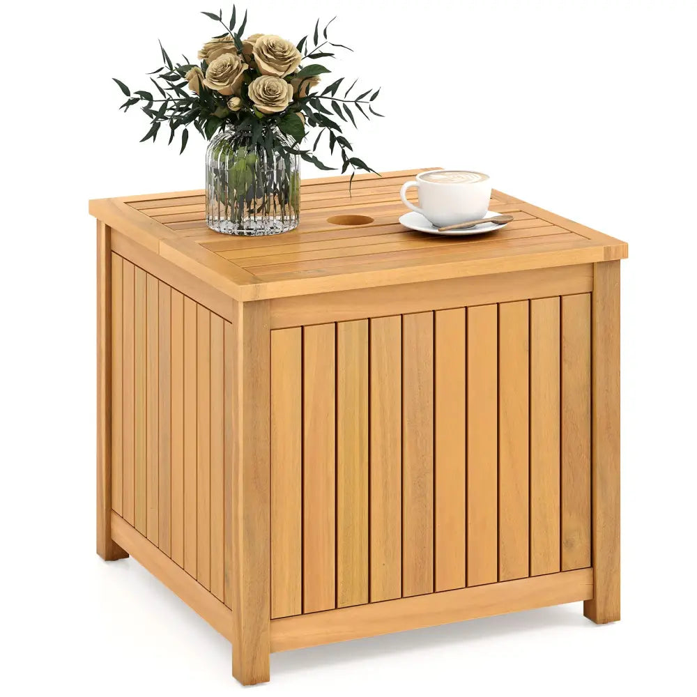 2-in-1 Outdoor Side Table with Storage Acacia Wood Slatted Coffee Table Square Slatted End Storage Box - Patio Coffee
