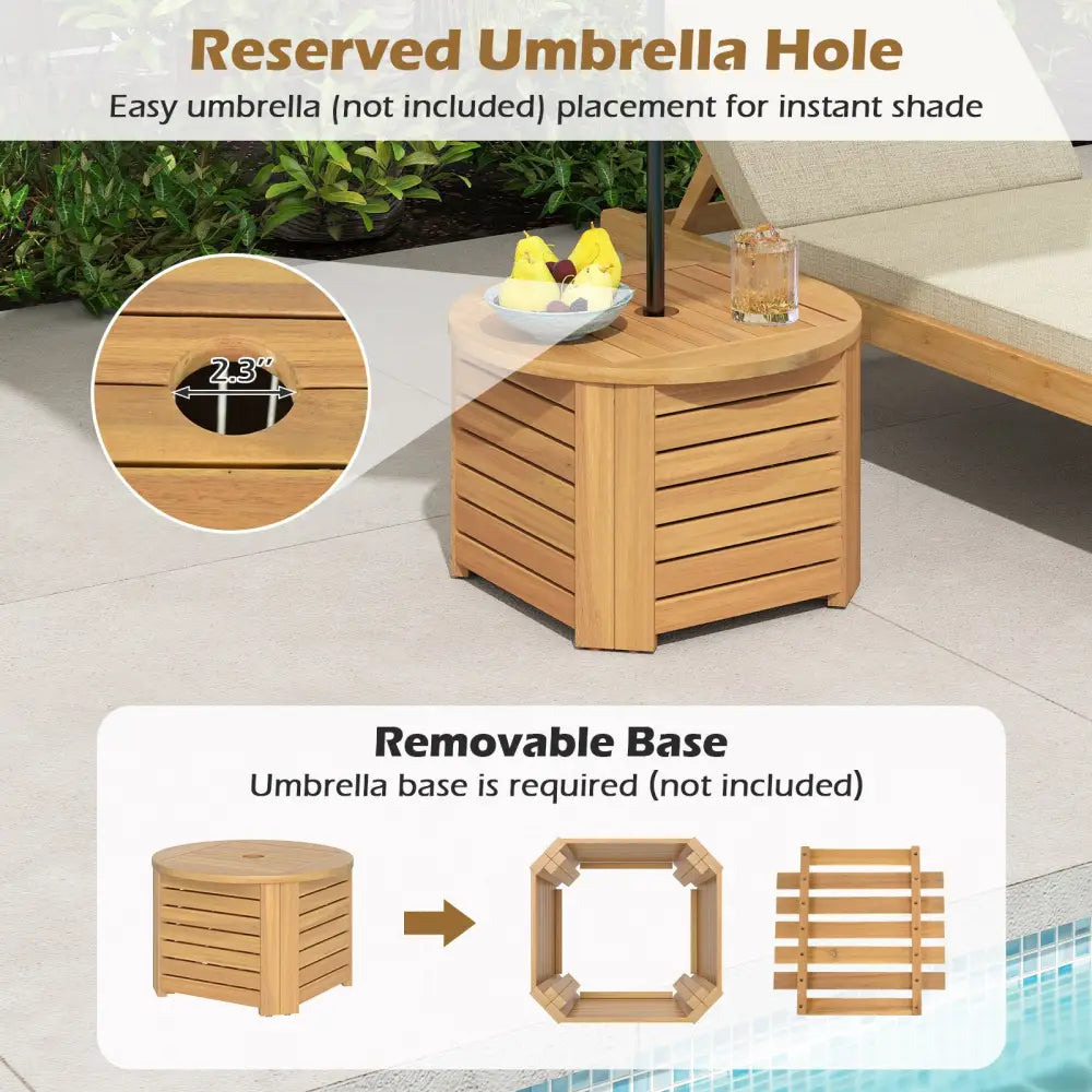2-in-1 Outdoor Side Table with Storage Acacia Wood Slatted Coffee Table Square and Round Slatted End Storage Box