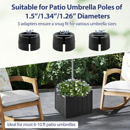 2-in-1 Outdoor Umbrella Base Planter Patio Umbrella Stand with Flower Box-Black - Black - Outdoor Umbrella Bases