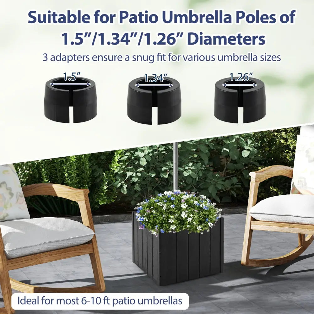 2-in-1 Outdoor Umbrella Base Planter Patio Umbrella Stand with Flower Box-Black - Black - Outdoor Umbrella Bases