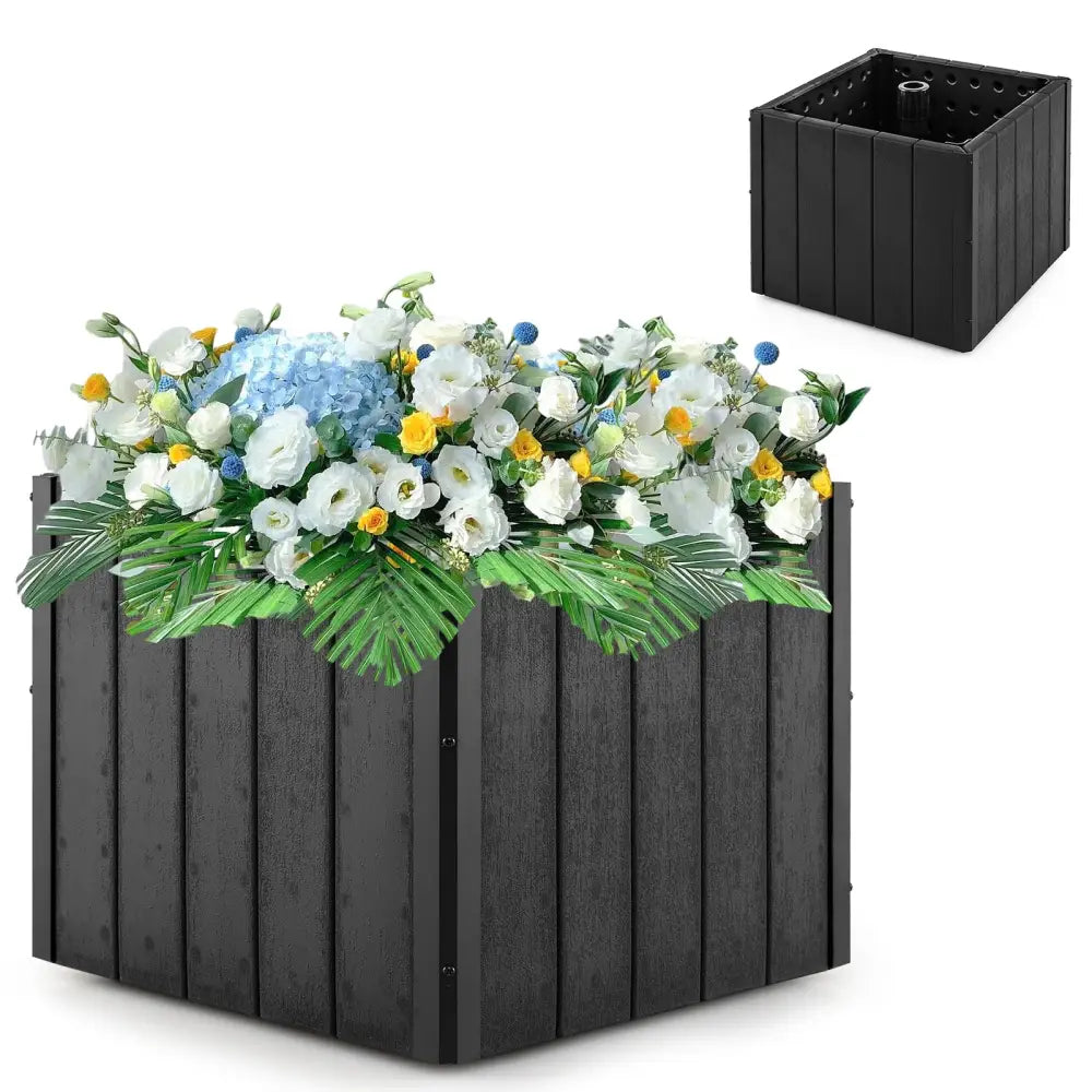 2-in-1 Outdoor Umbrella Base Planter Patio Umbrella Stand with Flower Box-Black - Black - Outdoor Umbrella Bases