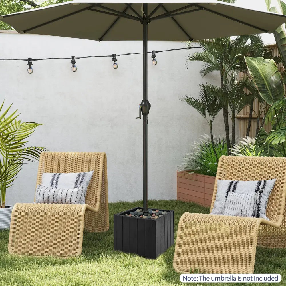 2-in-1 Outdoor Umbrella Base Planter Patio Umbrella Stand with Flower Box-Black - Black - Outdoor Umbrella Bases
