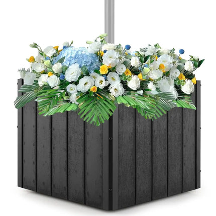 2-in-1 Outdoor Umbrella Base Planter Patio Umbrella Stand with Flower Box-Black - Black - Outdoor Umbrella Bases