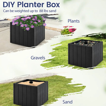 2-in-1 Outdoor Umbrella Base Planter Patio Umbrella Stand with Flower Box-Black - Black - Outdoor Umbrella Bases