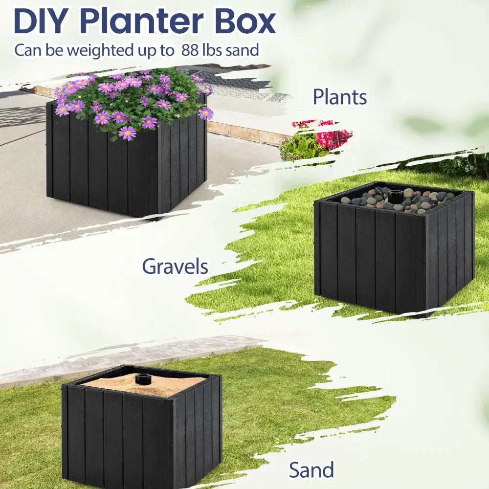 2-in-1 Outdoor Umbrella Base Planter Patio Umbrella Stand with Flower Box-Black - Black - Outdoor Umbrella Bases