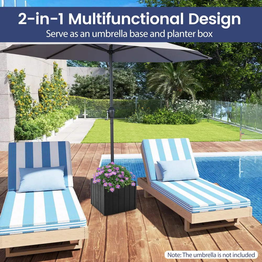 2-in-1 Outdoor Umbrella Base Planter Patio Umbrella Stand with Flower Box-Black - Black - Outdoor Umbrella Bases