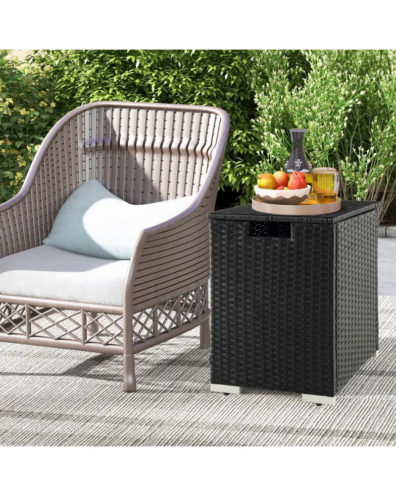 2-in-1 Patio Rattan Gas Propane Tank Cover for 20 lbs Propane Tanks-Black - Black - Outdoor Heating