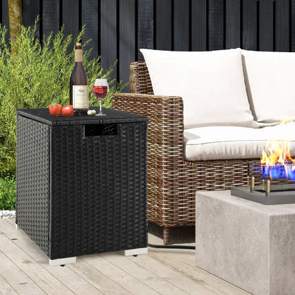 2-in-1 Patio Rattan Gas Propane Tank Cover for 20 lbs Propane Tanks-Black - Black - Outdoor Heating