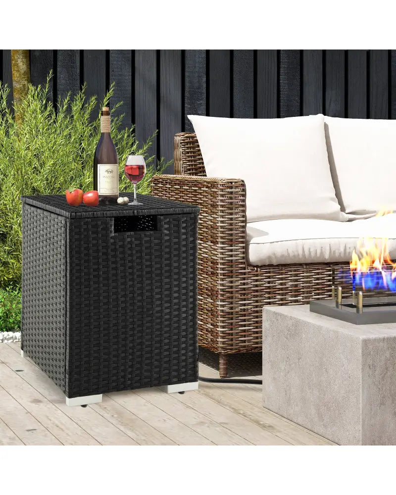 2-in-1 Patio Rattan Gas Propane Tank Cover for 20 lbs Propane Tanks-Black - Black - Outdoor Heating