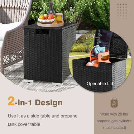 2-in-1 Patio Rattan Gas Propane Tank Cover for 20 lbs Propane Tanks-Black - Black - Outdoor Heating