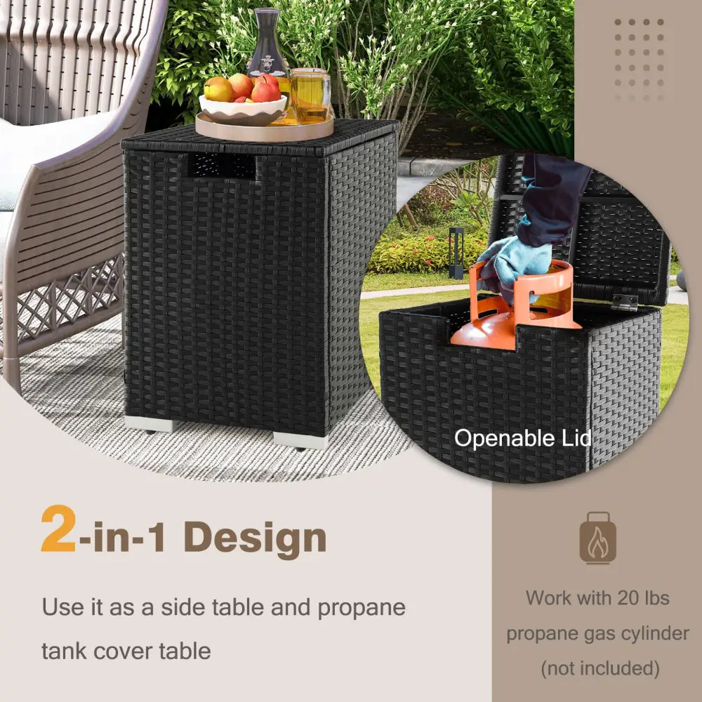 2-in-1 Patio Rattan Gas Propane Tank Cover for 20 lbs Propane Tanks-Black - Black - Outdoor Heating