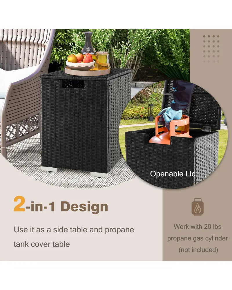 2-in-1 Patio Rattan Gas Propane Tank Cover for 20 lbs Propane Tanks-Black - Black - Outdoor Heating
