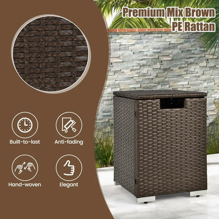 2-in-1 Patio Rattan Gas Propane Tank Cover for 20 lbs Propane Tanks-Brown - Brown - Outdoor Heating