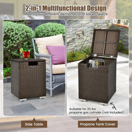 2-in-1 Patio Rattan Gas Propane Tank Cover for 20 lbs Propane Tanks-Brown - Brown - Outdoor Heating