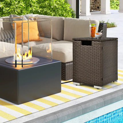 2-in-1 Patio Rattan Gas Propane Tank Cover for 20 lbs Propane Tanks-Brown - Brown - Outdoor Heating