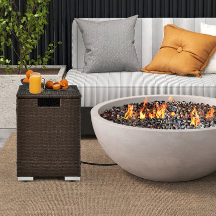 2-in-1 Patio Rattan Gas Propane Tank Cover for 20 lbs Propane Tanks-Brown - Brown - Outdoor Heating