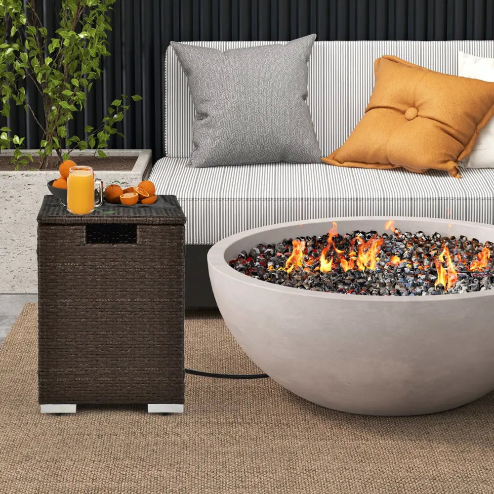 2-in-1 Patio Rattan Gas Propane Tank Cover for 20 lbs Propane Tanks-Brown - Brown - Outdoor Heating