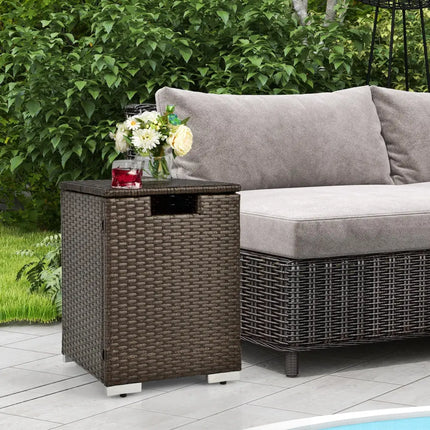 2-in-1 Patio Rattan Gas Propane Tank Cover for 20 lbs Propane Tanks-Brown - Brown - Outdoor Heating
