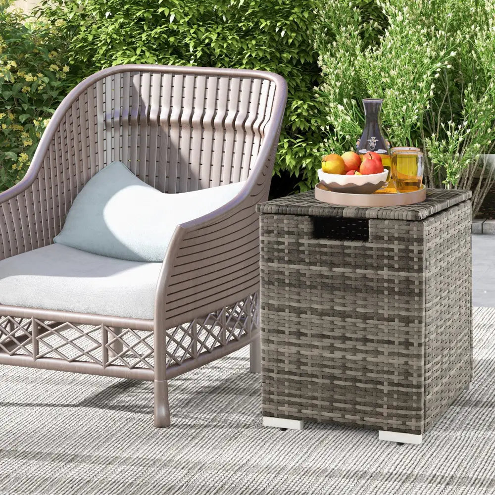 2-in-1 Patio Rattan Gas Propane Tank Cover for 20 lbs Propane Tanks-Gray - Gray - Outdoor Heating