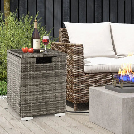 2-in-1 Patio Rattan Gas Propane Tank Cover for 20 lbs Propane Tanks-Gray - Gray - Outdoor Heating