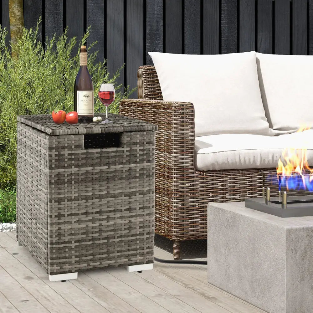 2-in-1 Patio Rattan Gas Propane Tank Cover for 20 lbs Propane Tanks-Gray - Gray - Outdoor Heating