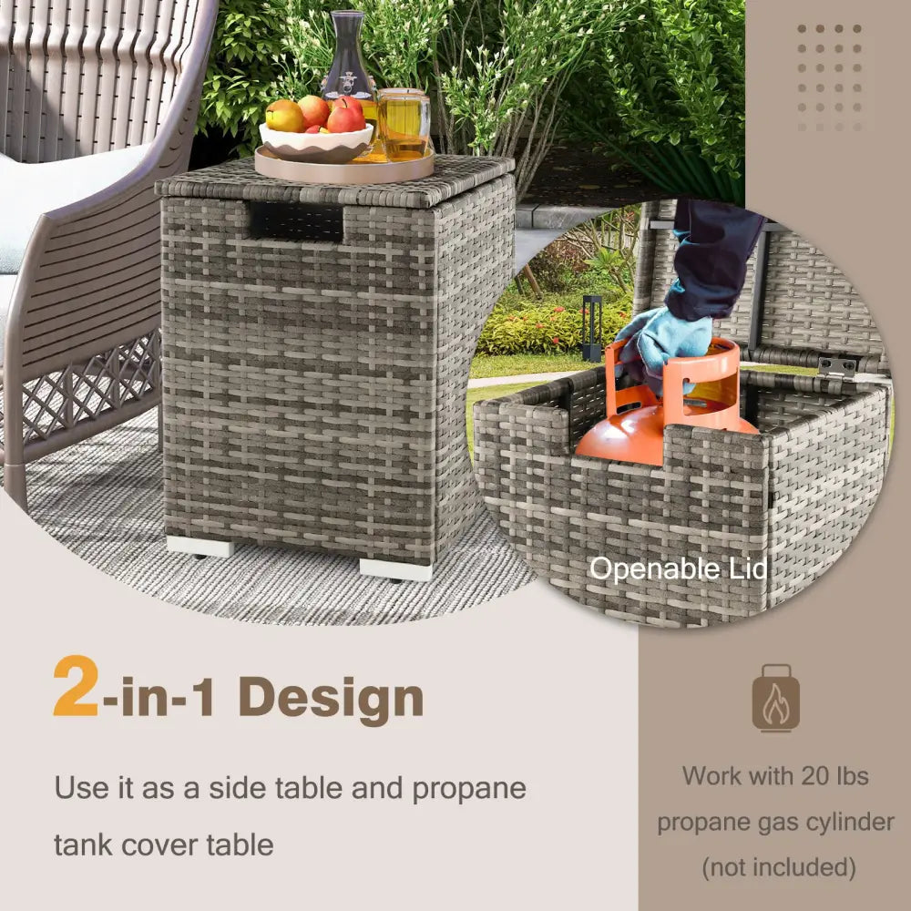 2-in-1 Patio Rattan Gas Propane Tank Cover for 20 lbs Propane Tanks-Gray - Gray - Outdoor Heating