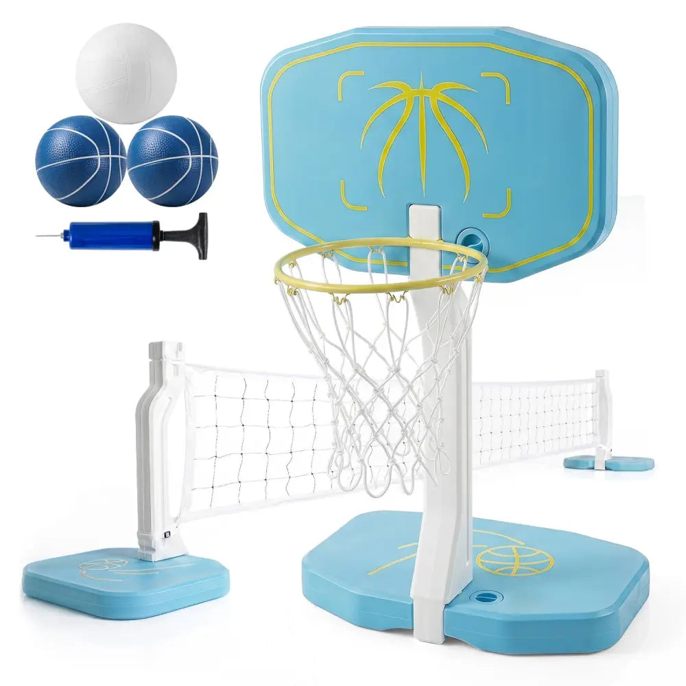 2-in-1 Pool Basketball Hoop and Pool Volleyball Net - Blue - Sport Equipments