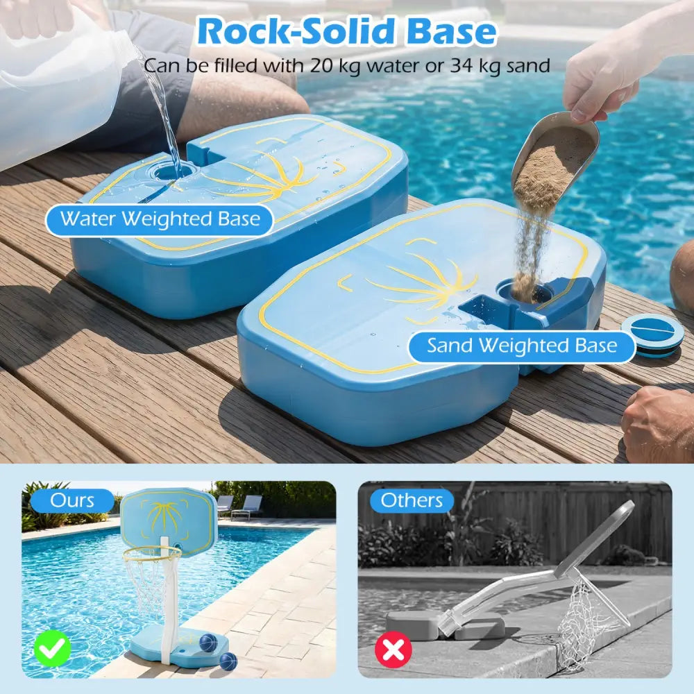 2-in-1 Pool Basketball Hoop and Pool Volleyball Net - Blue - Sport Equipments