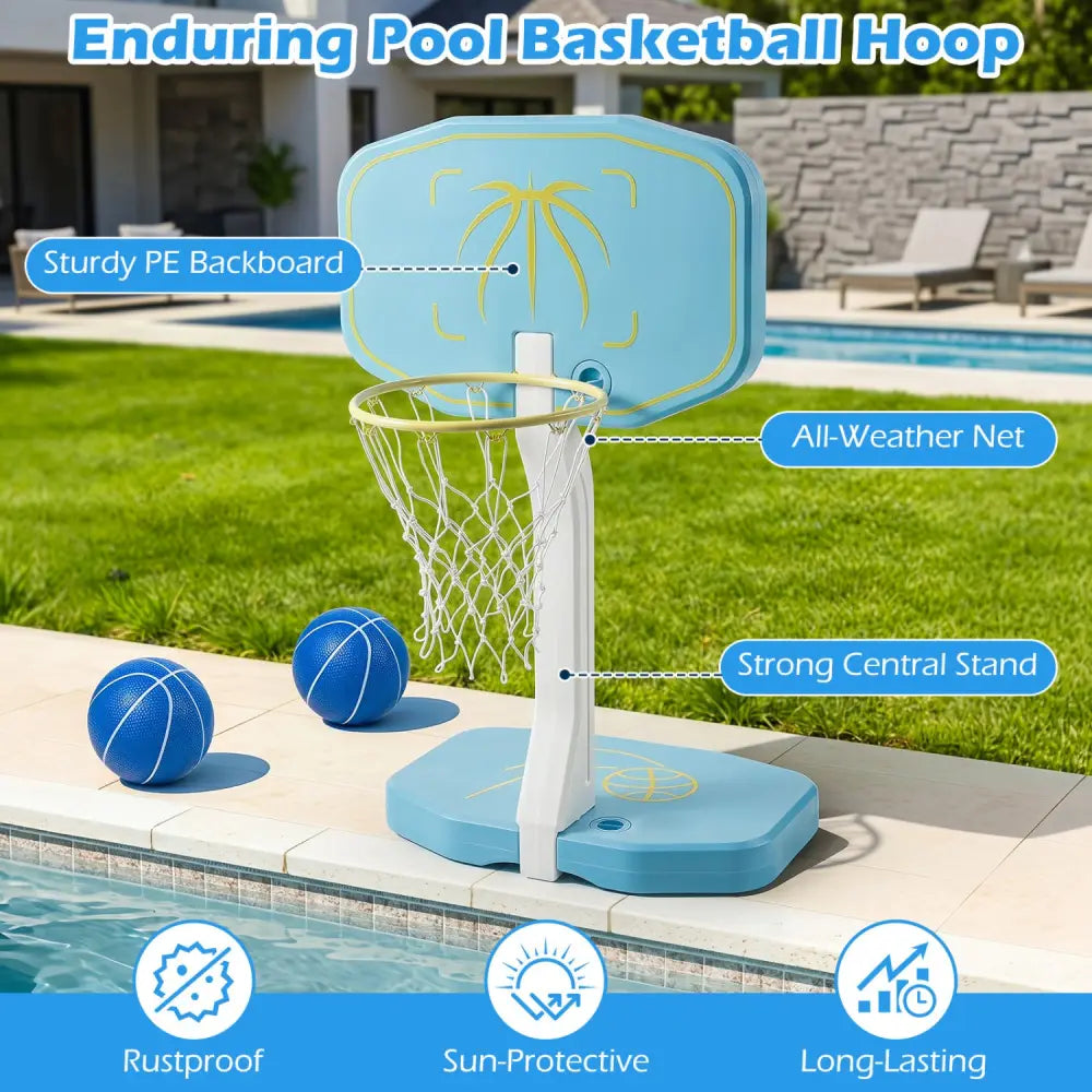 2-in-1 Pool Basketball Hoop and Pool Volleyball Net - Blue - Sport Equipments