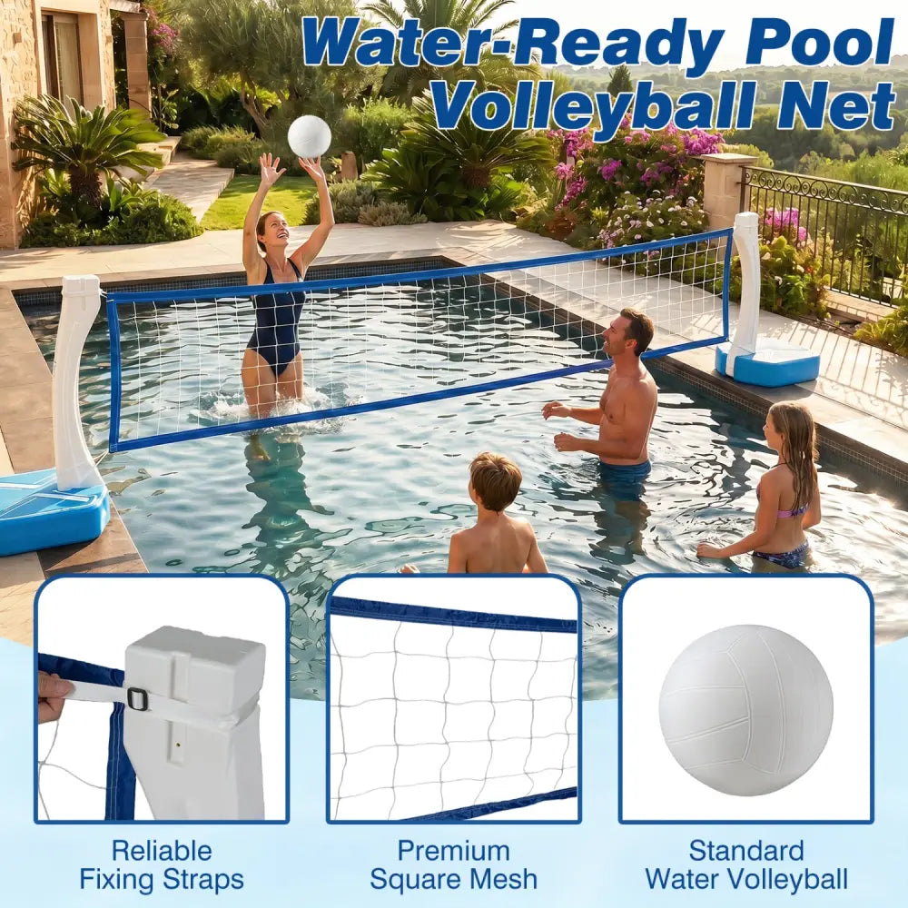 2-in-1 Pool Basketball Hoop and Pool Volleyball Net with Weighted Base - Blue - Sport Equipments