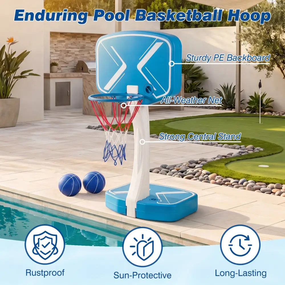 2-in-1 Pool Basketball Hoop and Pool Volleyball Net with Weighted Base - Blue - Sport Equipments