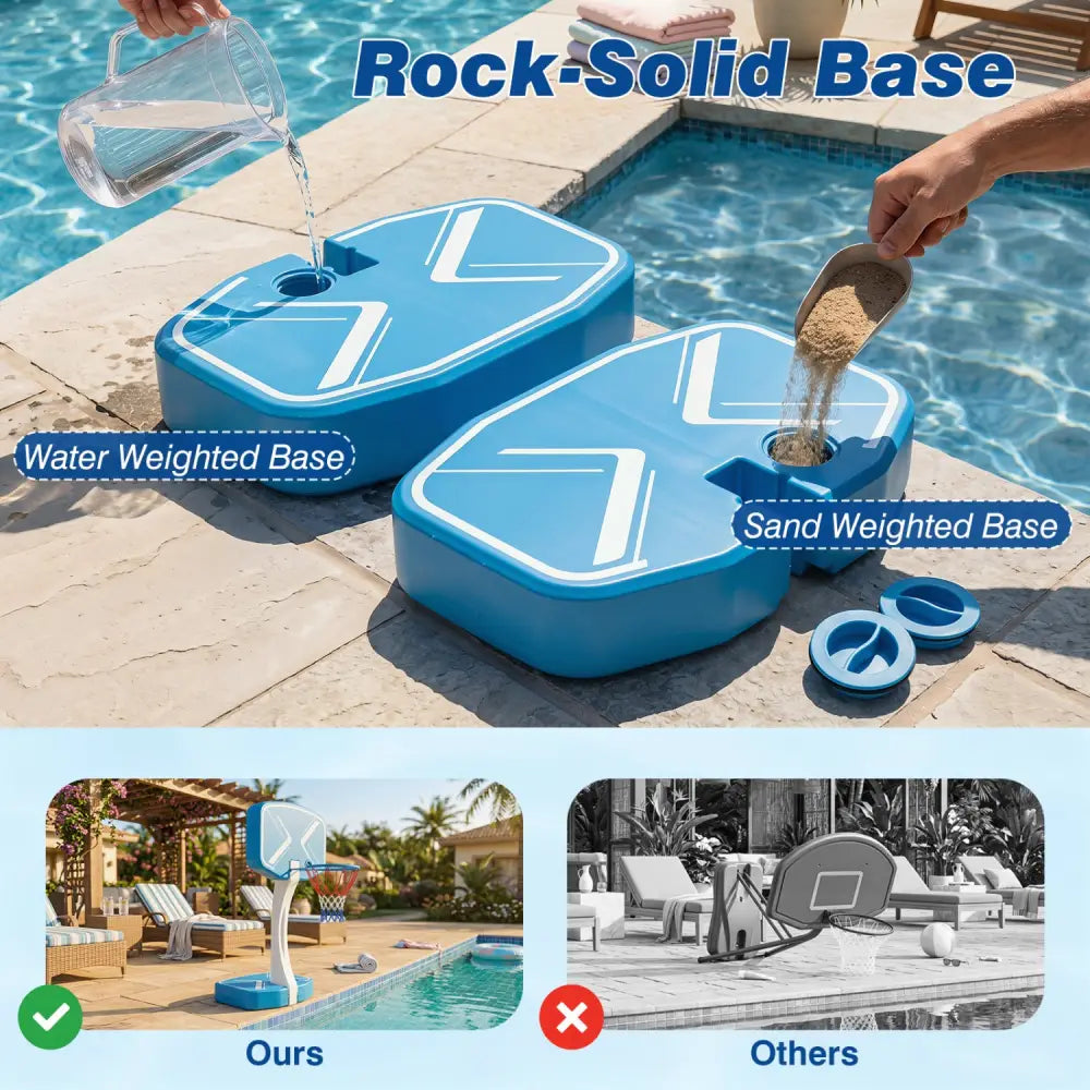 2-in-1 Pool Basketball Hoop and Pool Volleyball Net with Weighted Base - Blue - Sport Equipments