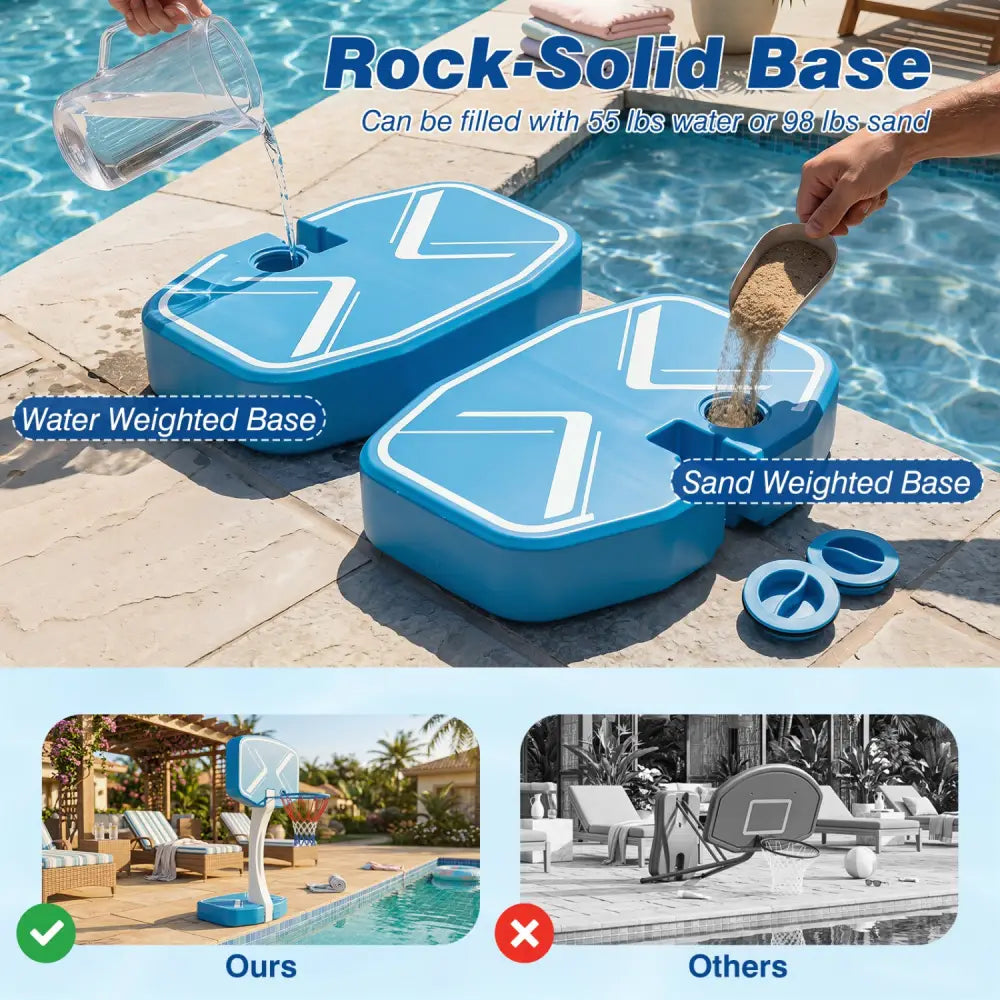 2-in-1 Pool Basketball Hoop and Pool Volleyball Net with Weighted Base - Blue - Sport Equipments