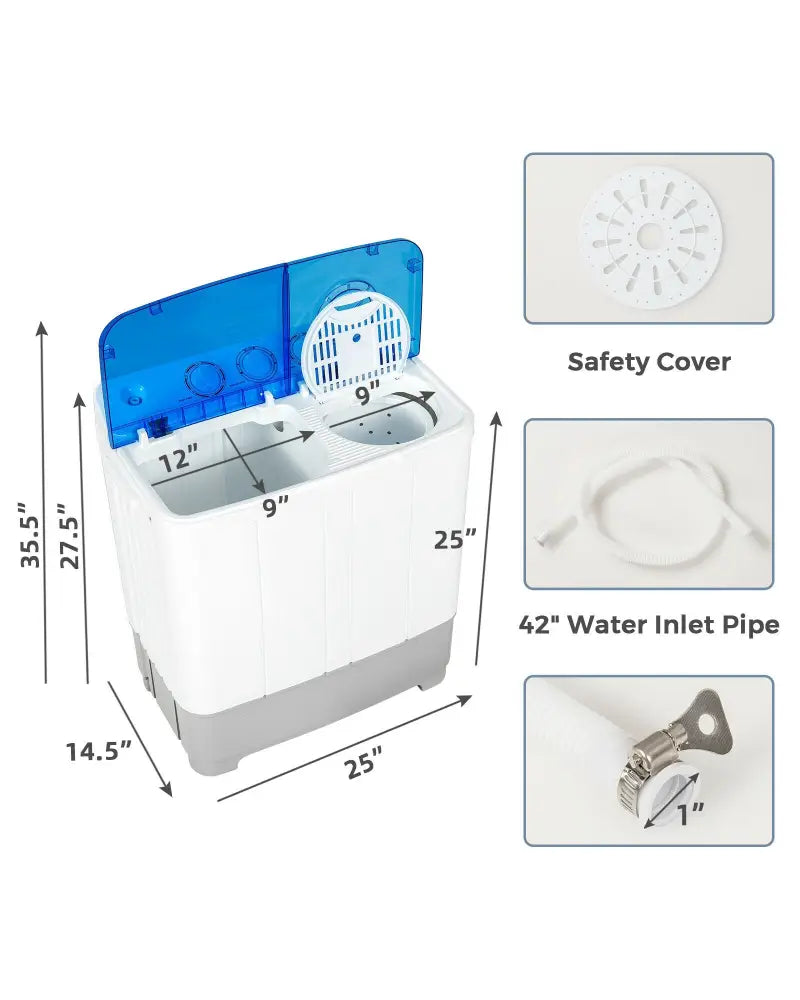 2-in-1 Portable 22lbs Capacity Washing Machine with Timer Control-Blue - Blue - Washing Machines