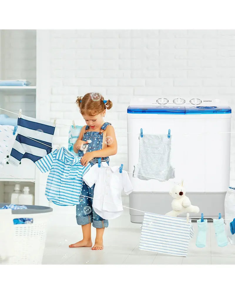 2-in-1 Portable 22lbs Capacity Washing Machine with Timer Control-Blue - Blue - Washing Machines