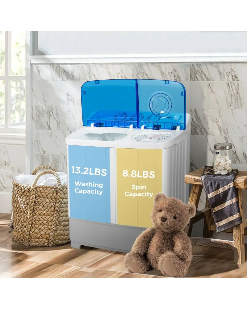 2-in-1 Portable 22lbs Capacity Washing Machine with Timer Control-Blue - Blue - Washing Machines