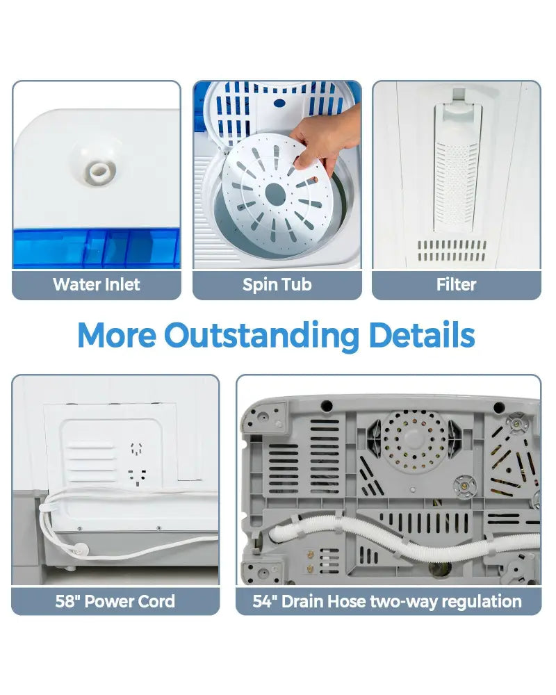 2-in-1 Portable 22lbs Capacity Washing Machine with Timer Control-Blue - Blue - Washing Machines