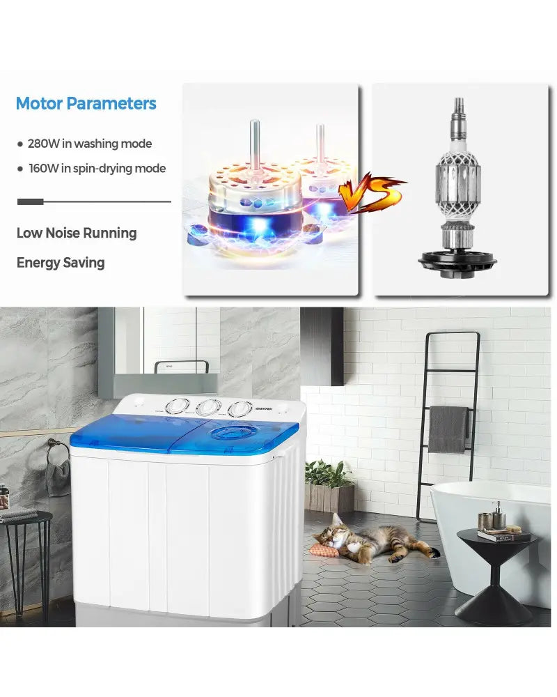 2-in-1 Portable 22lbs Capacity Washing Machine with Timer Control-Blue - Blue - Washing Machines