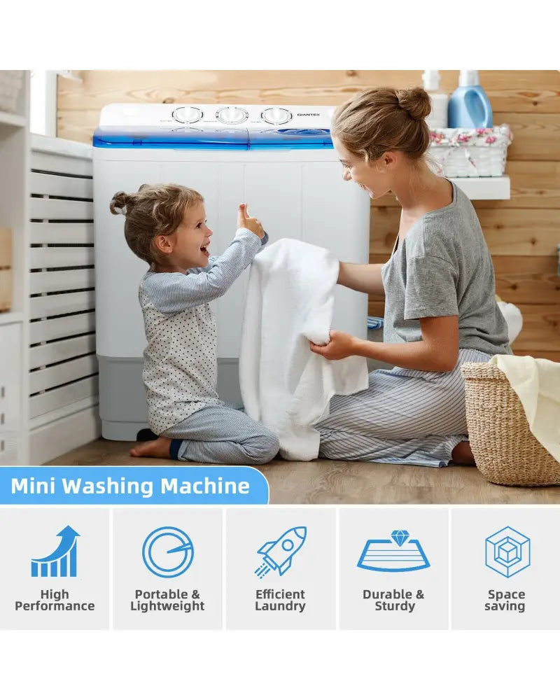 2-in-1 Portable 22lbs Capacity Washing Machine with Timer Control-Blue - Blue - Washing Machines