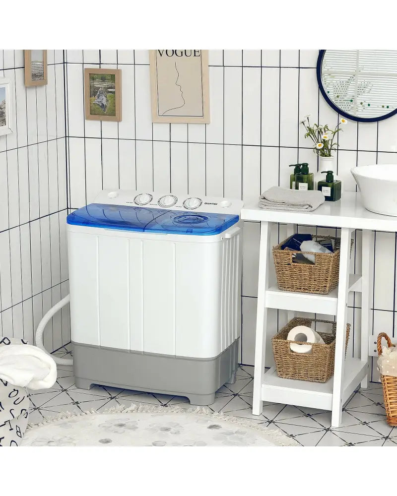 2-in-1 Portable 22lbs Capacity Washing Machine with Timer Control-Blue - Blue - Washing Machines