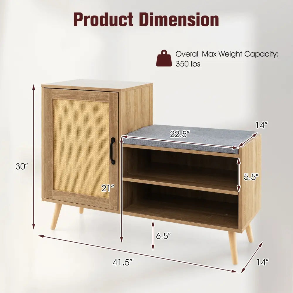 2-in-1 Rattan Shoe Cabinet with Bench Shoe Storage Bench with Washable Cushion-Natural - Natural - Shoe Racks & Storage