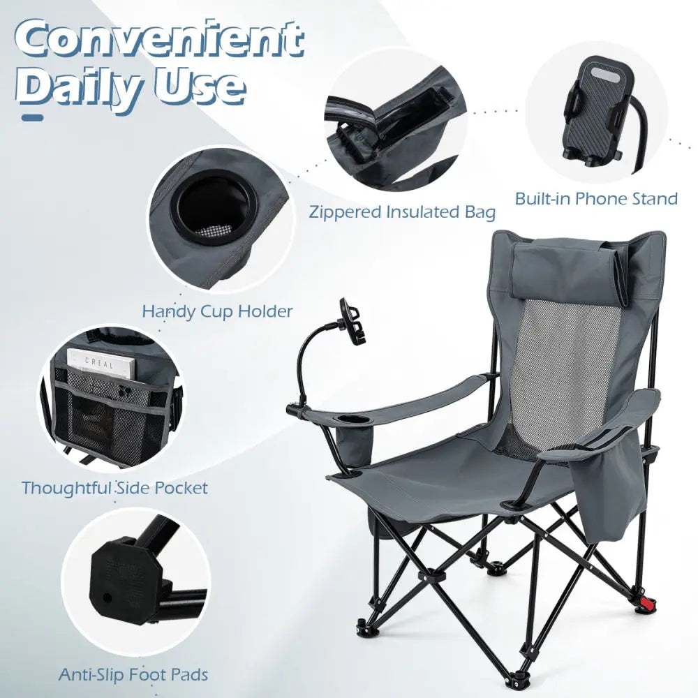 2-in-1 Reclining Camping Chair with 3-Level Adjustable Backrest-Gray - Gray - Camping Furniture