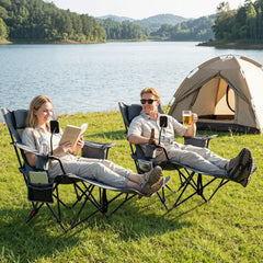 2-in-1 Reclining Camping Chair with 3-Level Adjustable Backrest-Gray - Gray - Camping Furniture