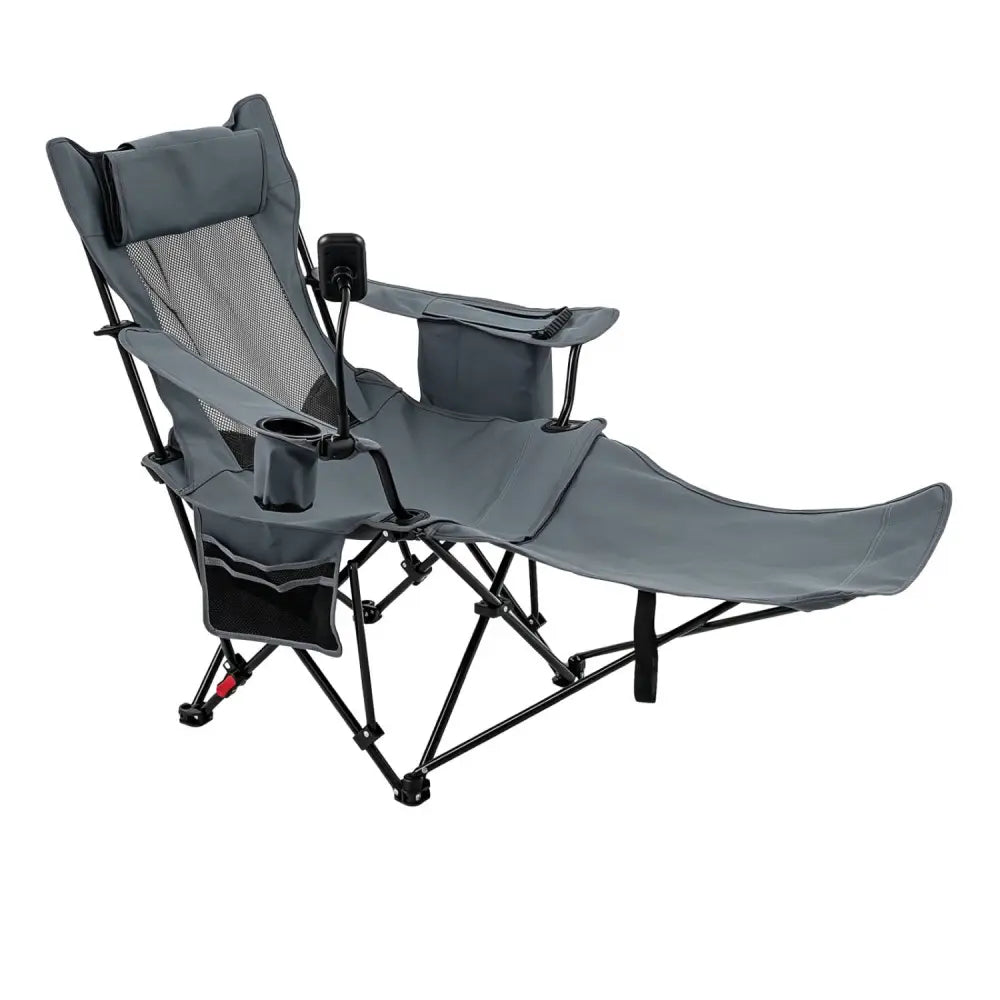 2-in-1 Reclining Camping Chair with 3-Level Adjustable Backrest-Gray - Gray - Camping Furniture