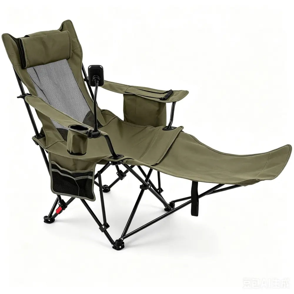 2-in-1 Reclining Camping Chair with 3-Level Adjustable Backrest-Green - Green - Camping Furniture